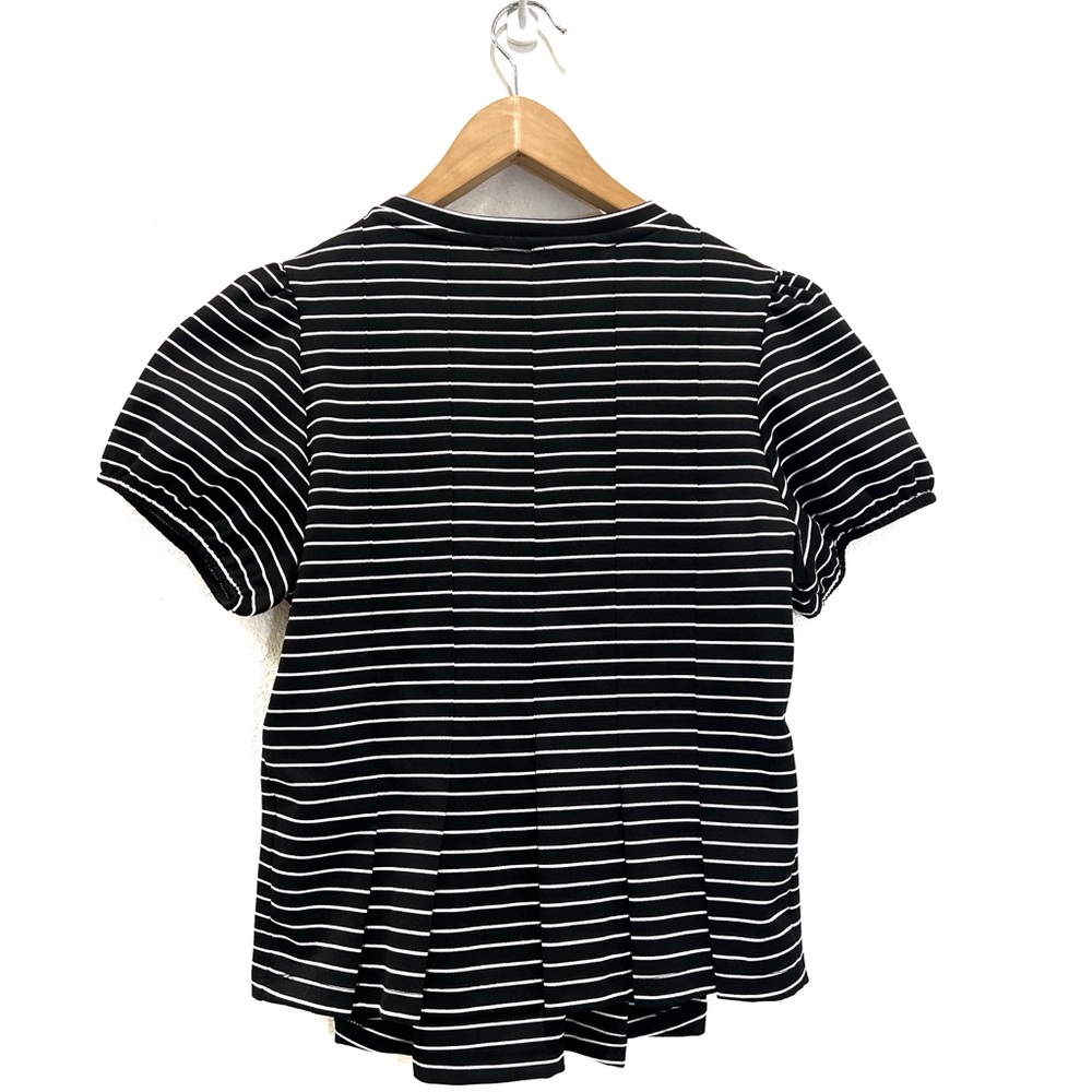 Anthropologie Maeve Black and White Fitted Ribbed Short Sleeve Tee - Picture 6 of 8